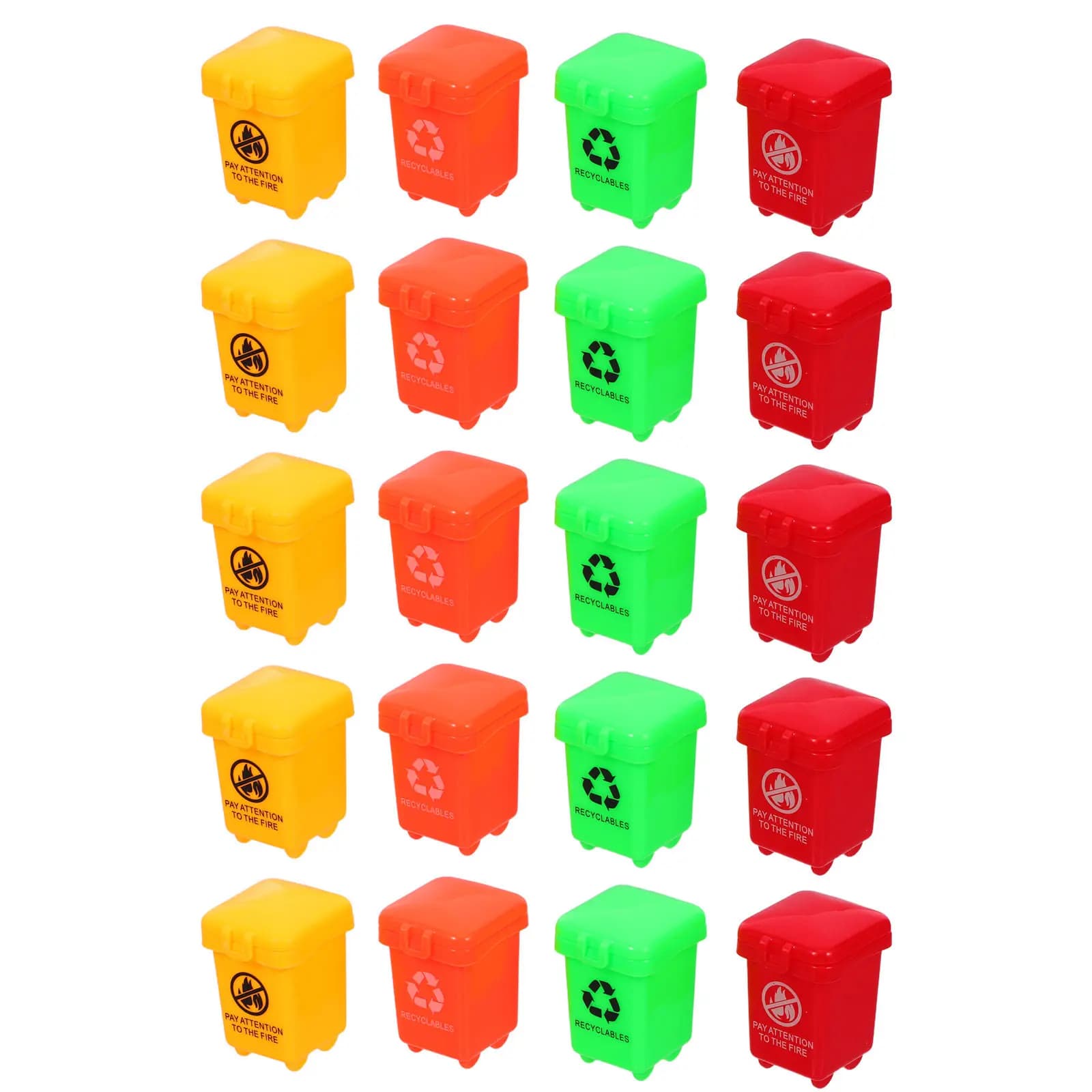 Set di 20 Mini Bidoni per la Raccolta Differenziata, Realistici Contenitori in Plastica con Coperchio per Bambini, Educazione Ambientale