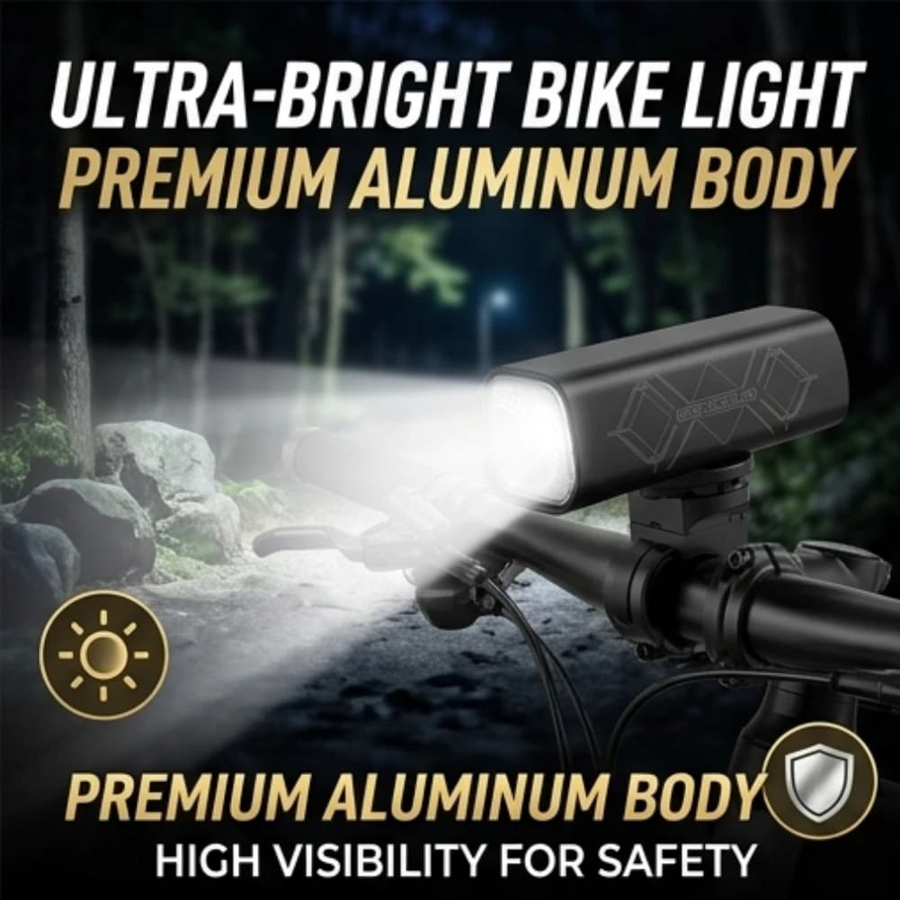 Luce Anteriore per Bicicletta Super Luminosa in Lega di Alluminio, Faro per MTB e Bici da Strada, Impermeabile, Ricaricabile USB, Lampada LED di Sicurezza per Ciclismo