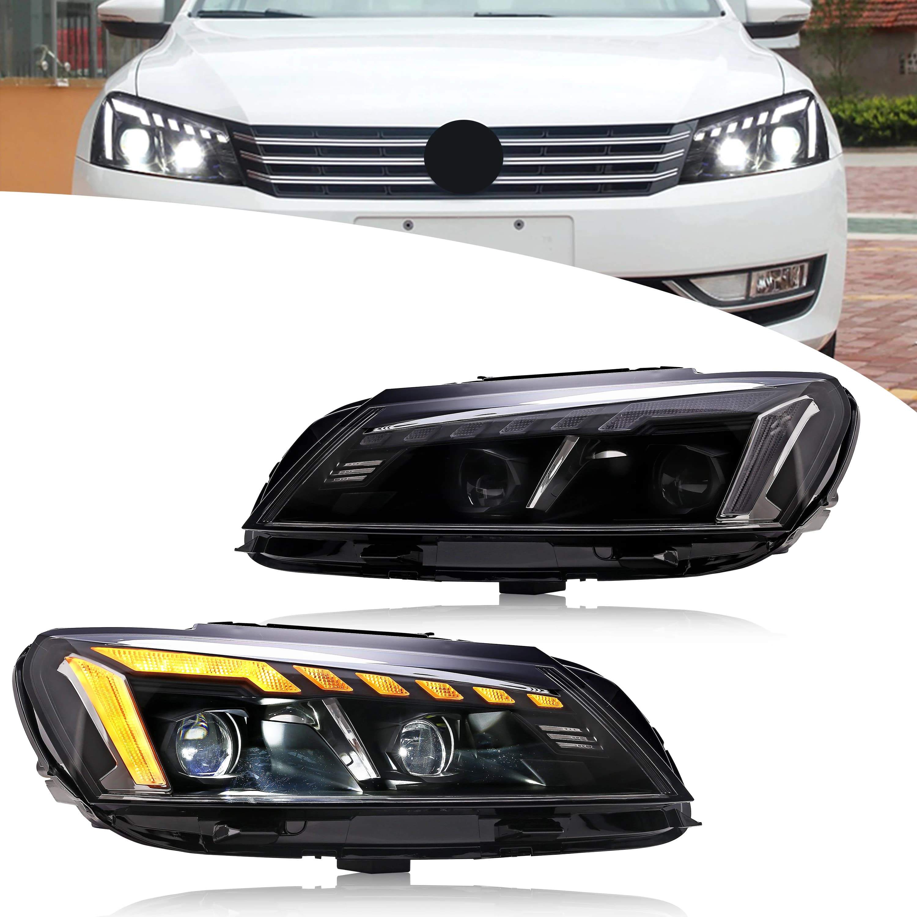 Fari a LED per Volkswagen VW Passat B7 2012-2015 TDI SE DRL Proiettore Sequenziale Indicatori di direzione Lampade Frontali Coppia di Montaggio