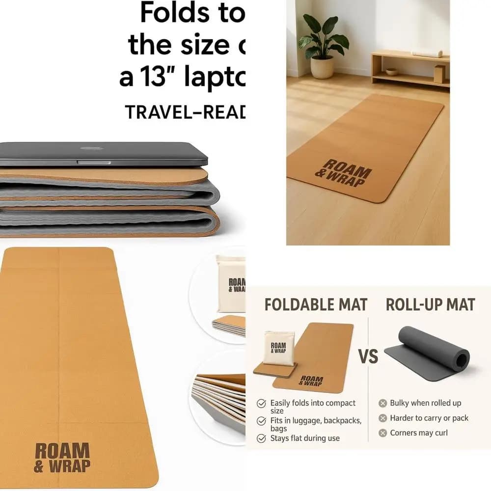 Tappetino yoga pieghevole portatile da 5 mm con piano in sughero: leggero, ripiegabile, facile da riporre, ideale per stretching, yoga e pilates - In