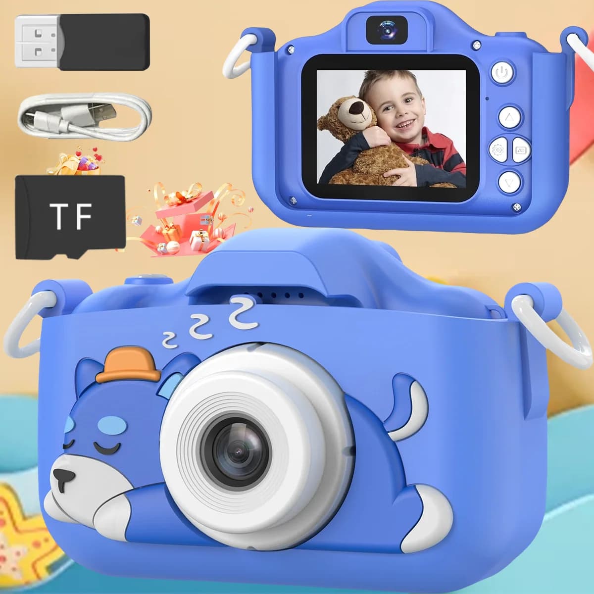 Fotocamera digitale per bambini - HD 1080P, scheda di memoria da 32 GB, funzione selfie, design antiurto, miglior regalo per bambini,