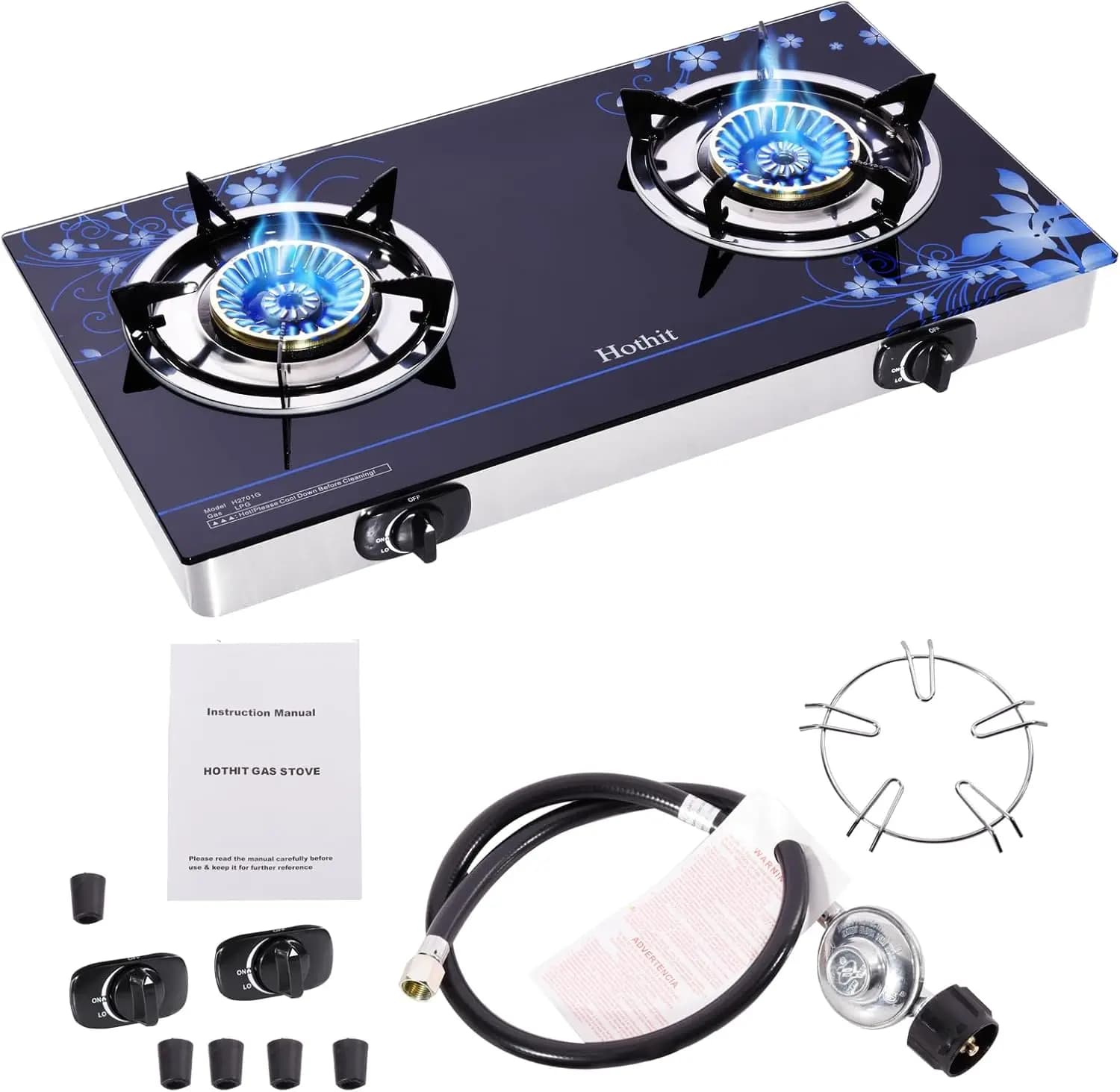 Propano, 28600 BTU, Automatic ignition and Tempered glass for Camping, Camper travel