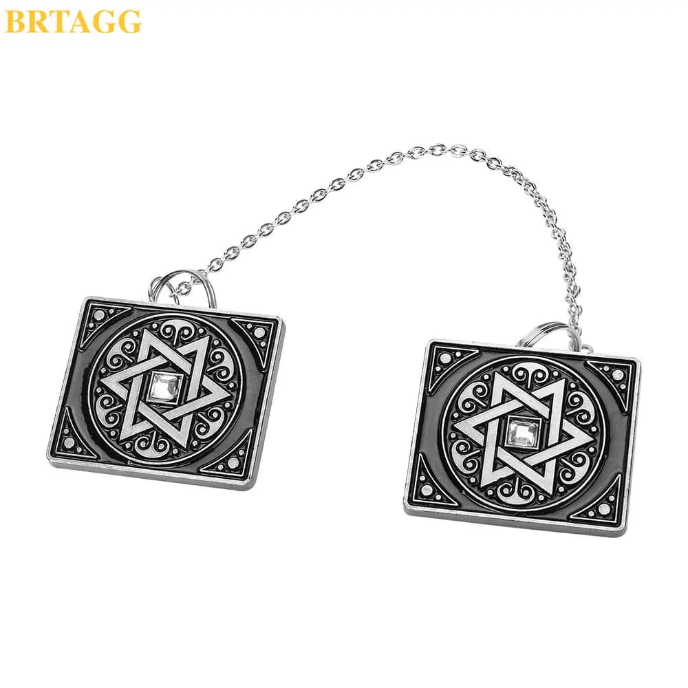 BRTAGG Clip Tallit, Tallit prayer shawl clip, 3.5 cm x 3 cm, all in metal, David star, 17.5 cm long chain