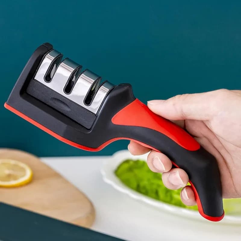 Affilacoltelli Portatile a 3 Stadi per Cucina, Base Antiscivolo, Facile da Riparare, Ripristinare e Lucidare le Lame