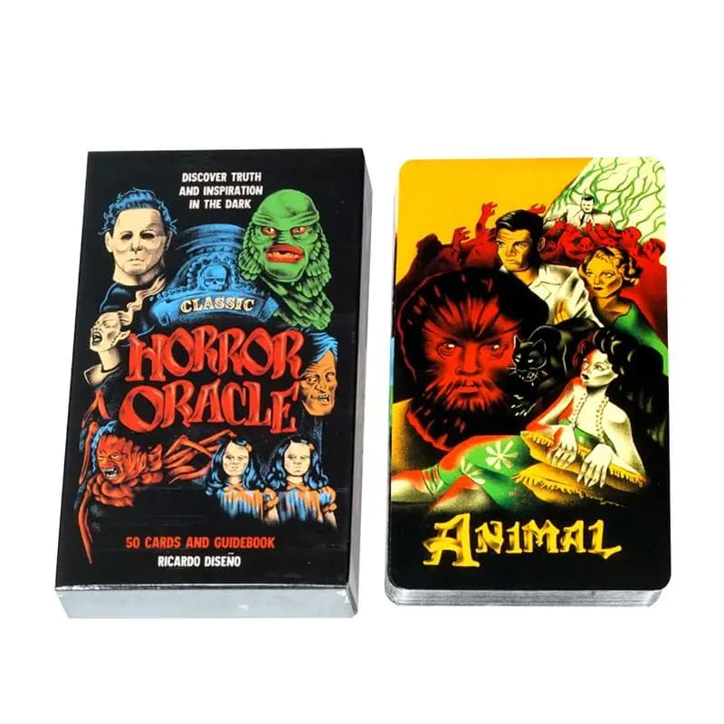 Carte dei tarocchi horror classiche Mazzo di oracoli psicologici Oracolo horror classico portatile Versione inglese completa Gioco di carte da 50 carte