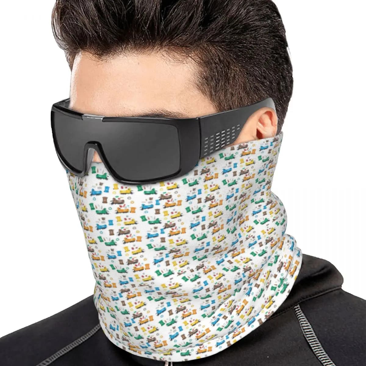Colorful Recycling Garbage Trucks And Bins Multifunctional Elastic Neck Gaiter Wind Proof Face Cover Bandana Unisex