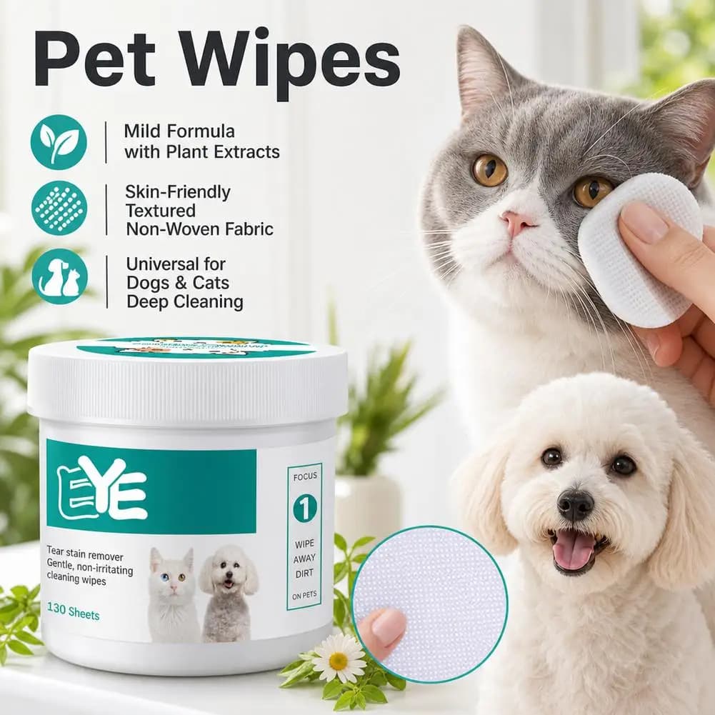 Pet Eye Wipes Dogs Cats Tear Stain Remover Universal Non Irritating Cleaning Cotton Pads Gentle Kitten Puppy Care 130Pcs