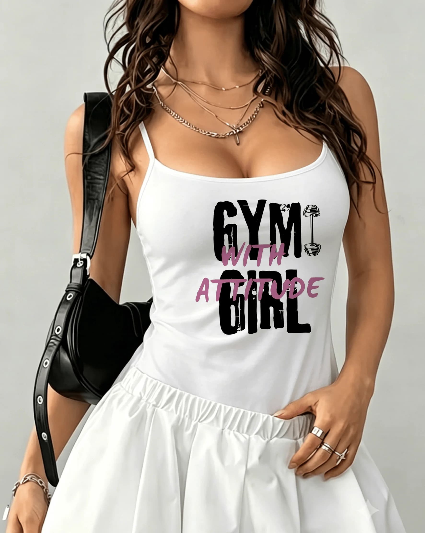 Gym Girl With Attitude Dumbbell Lettering Print Spaghetti Strap Camisole Women Sleeveless Slim Tank Top Theme Vest Two Colors