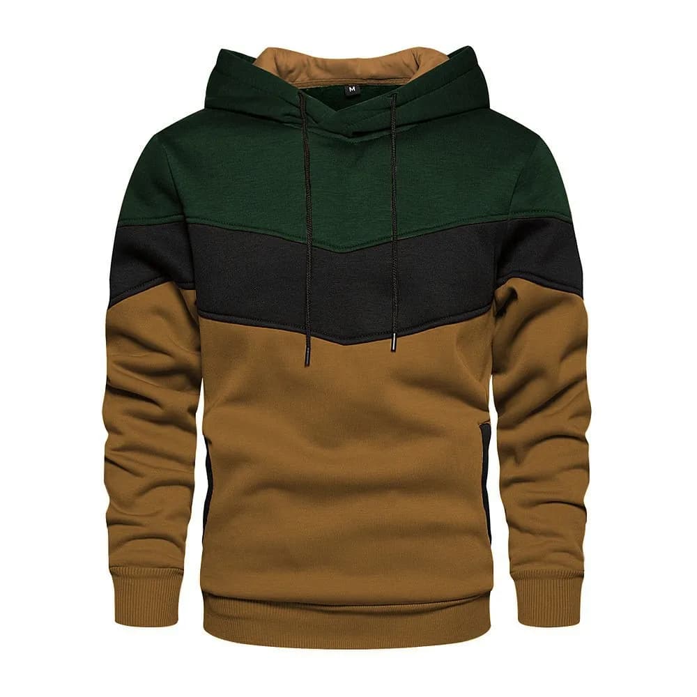 2026 New Autumn Men's Collarless Hooded Casual Sweater Pullover Loose Side Seam Pocket Color Matching Hooded Sweater