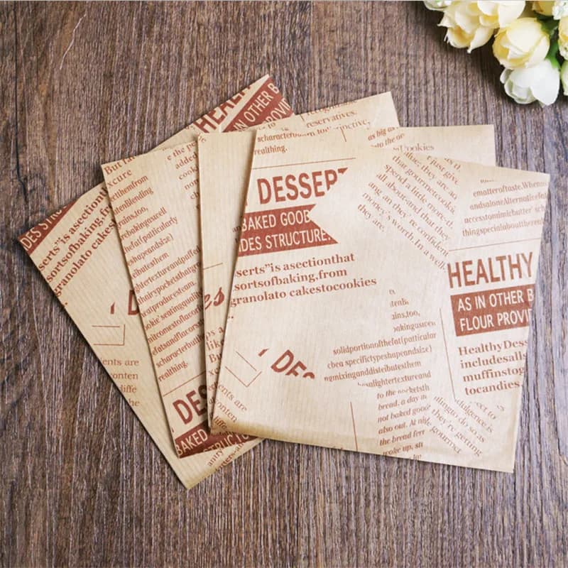 100 pezzi usa e getta lettera stampata carta kraft sandwich ciambella involucro di pane cottura sacchetti a prova di olio imballaggio di pasticceria