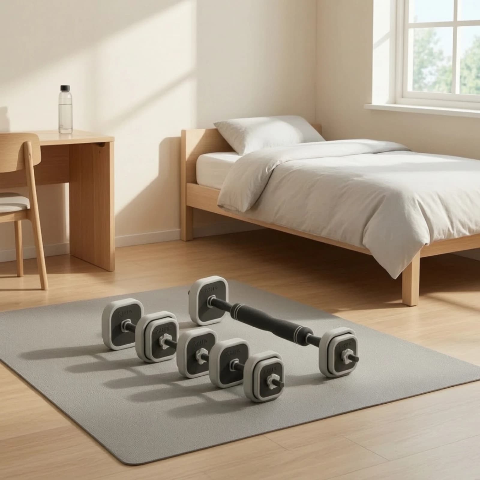 Adjustable Dumbbell with Square Plates Textured Grip Adjustable Barbell with Rubber Plates Weight Set with Handles Anti-Roll