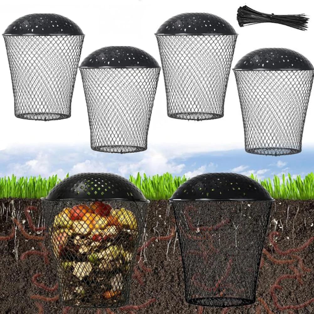 Metal Inground Worm Compost Bin With Breathable Grid Lids Outdoor Garden Vermicompost Worm Farm For Kitchen Waste Decomposition
