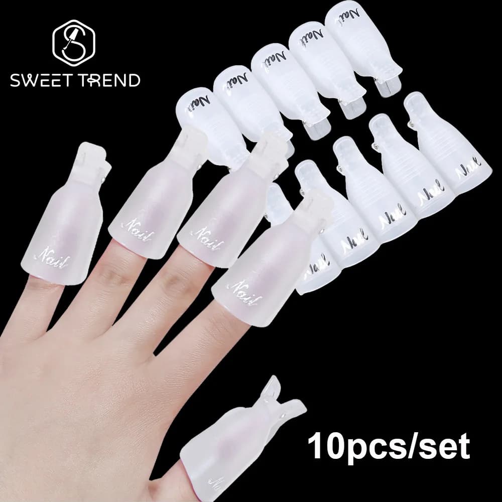 SWEET TREND - Set da 10 Pezzi Clip in Plastica Acrilica per Rimozione Smalto Gel UV, Strumento per Rimozione Smalto Gel