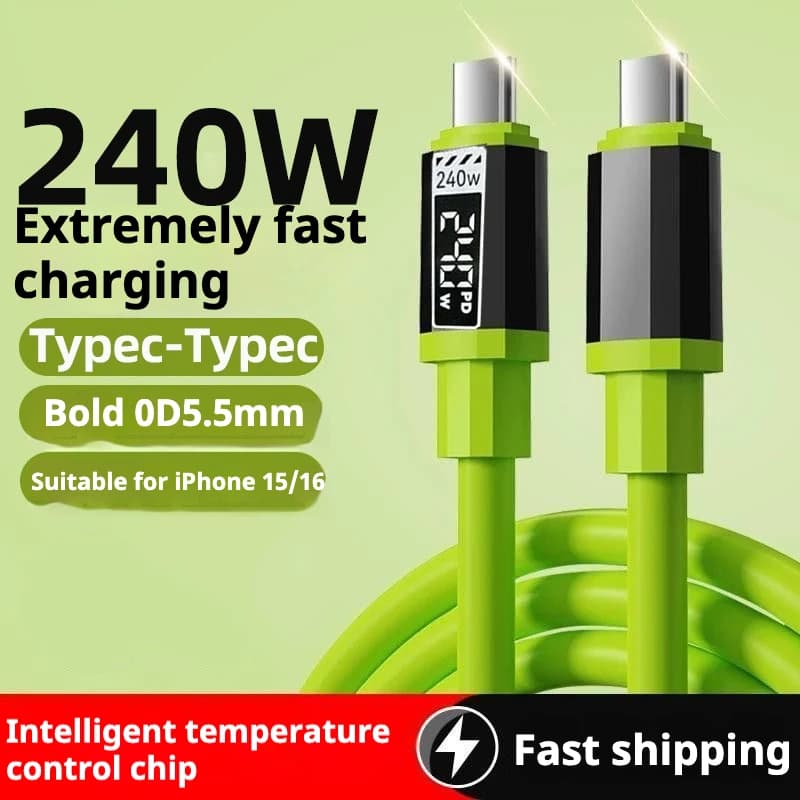 Quick Charging USB Type C Cable 240 W 1.5 m with real-time power display for Huawei, Xiaomi, Samsung, OPPO, VIVO