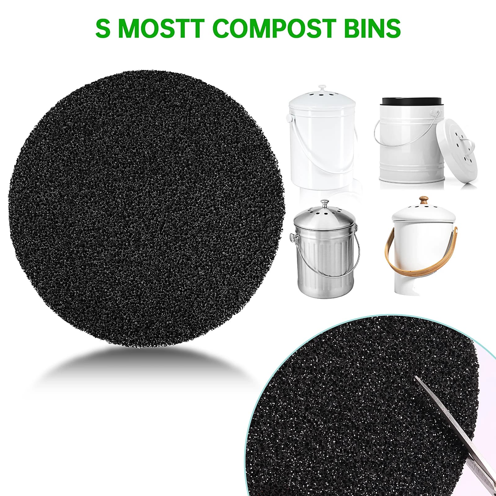 12 pezzi filtri per bidoni del compost filtro in spugna per bidone del compost da cucina carbone attivo rotondo riutilizzabile filtri per compost di ricambio