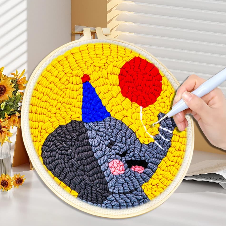 Kit da ricamo con ago da punzonatura fai-da-te Kit da cucito Animale carino Punto croce per principianti Set di penne con punch magico Pittura artigianale Decorazioni per la casa