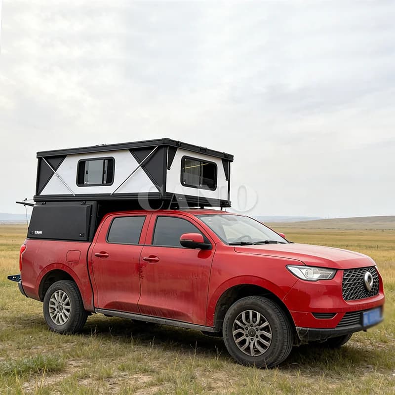 Heavy Duty Hard Sided Pop Up Camper Aluminum Camper with Rooftop Tent for Pickup Tacoma 6ft Jeep Gladiator Overland Camping