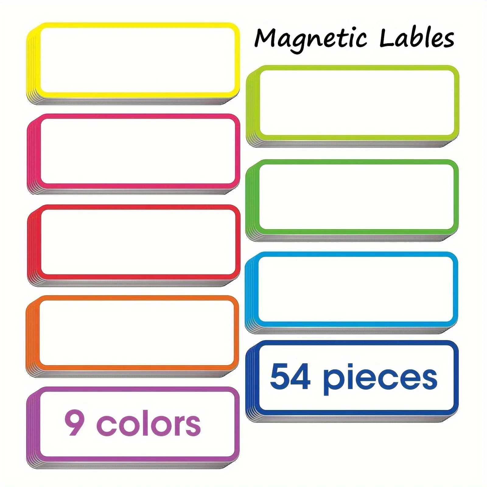 54 etichette magnetiche cancellabili a secco etichette targhette flessibili riutilizzabili adesivi con nome al neon cornice arcobaleno per lavagne bianche