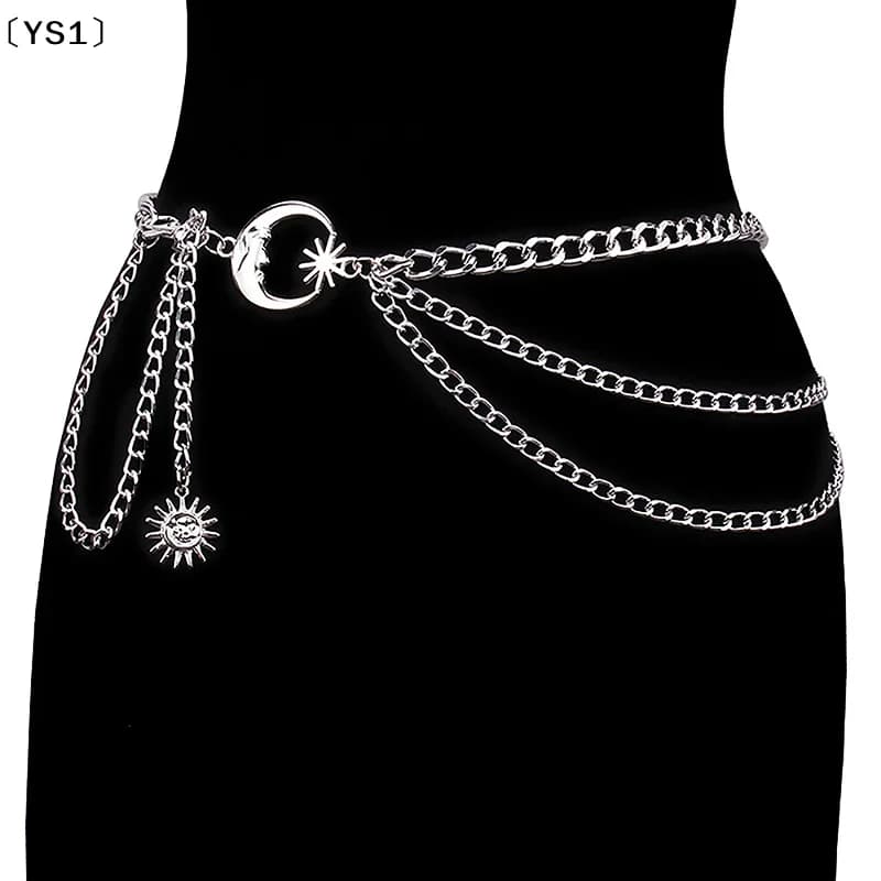 〔YS1〕1Pc Women Waist Chain Belt for Dress Skirt Belts with Moon Star Waistbands Gold Silver Ladies Clothing Chain Accessories