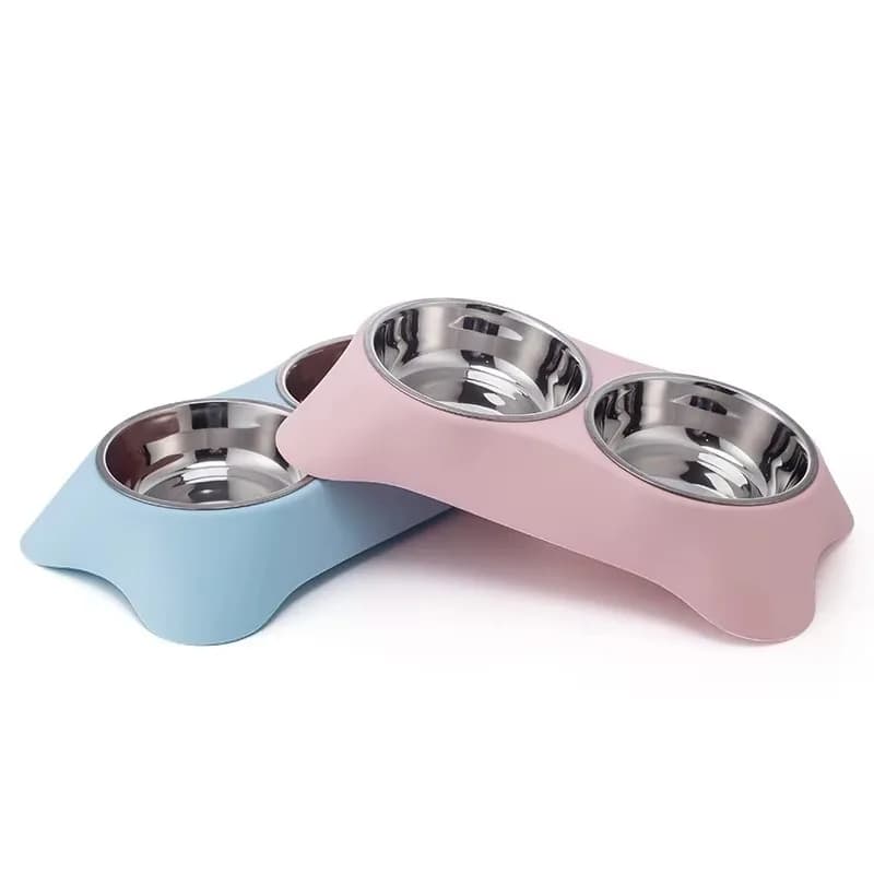 Set di Ciotole per Animali Domestici in Acciaio Inox Resistente, Doppia Ciotola Ecologica Antirovesciamento per Cibo e Acqua per Cani e Gatti