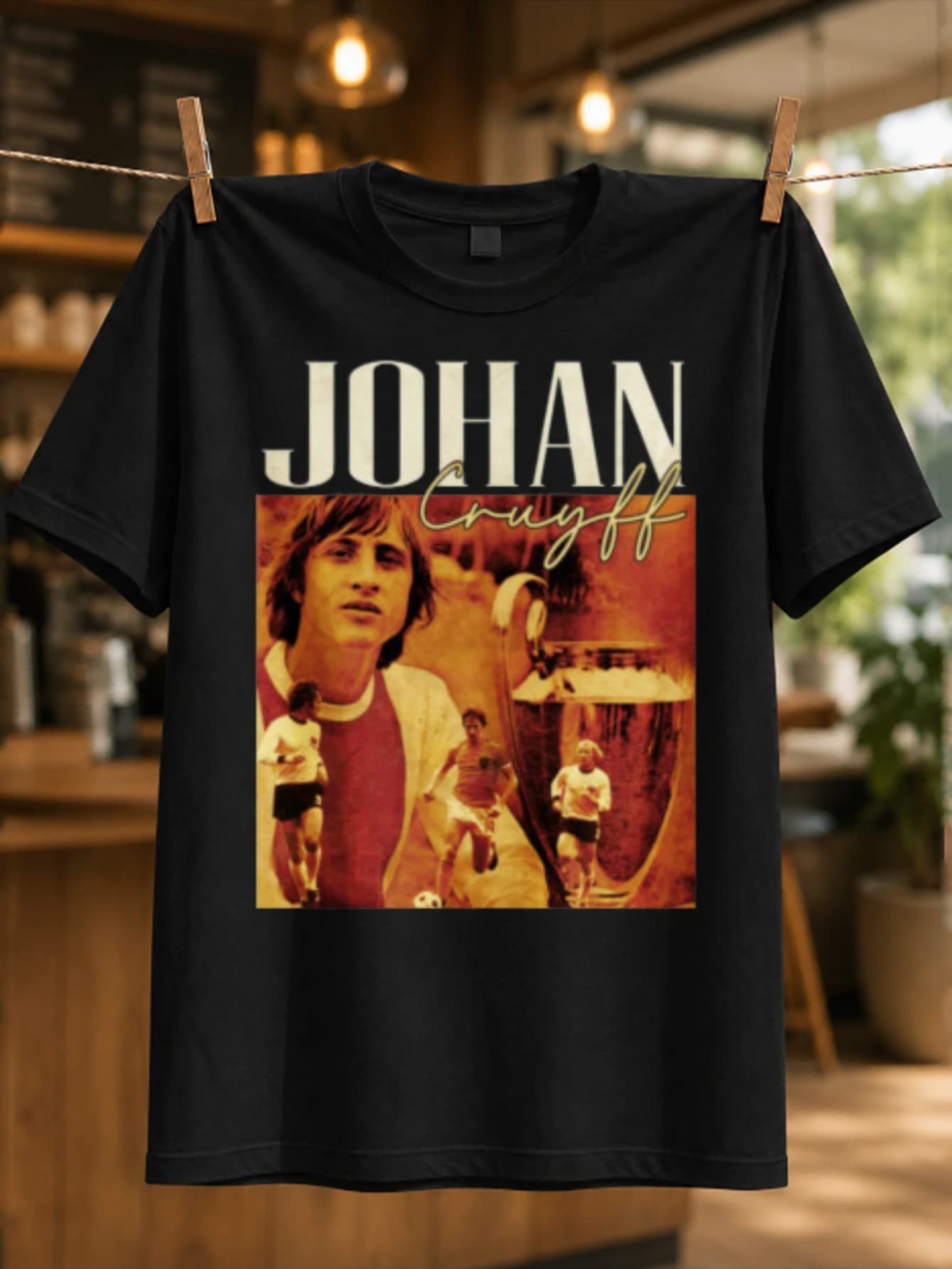Johan Cruyff sepia football collage with trophy and action photos cream title and vintage sports Unisex All T-Shirt
