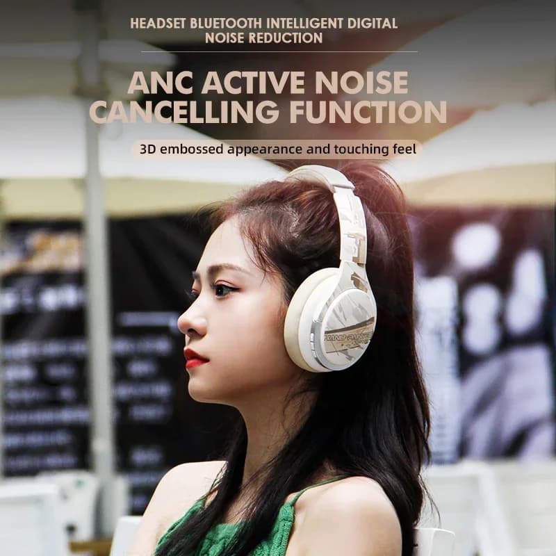 ANC gaming headphones, over-ear stereo wireless earphones with active noise deletion and microphone for players and musicians