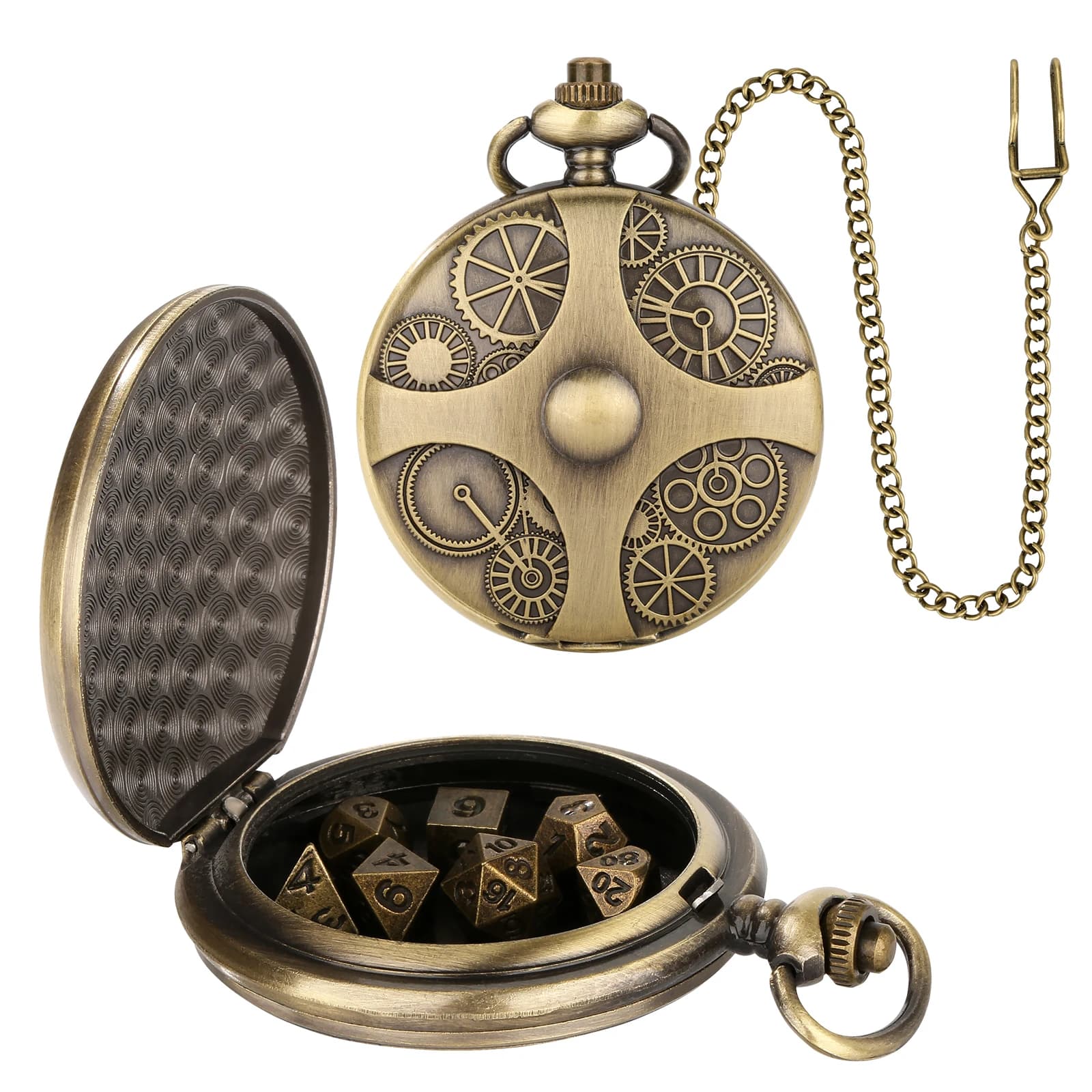 YISUYA Mini Set di dadi DND con custodia per orologio da tasca Gear, dadi DND in metallo poliedrico da 7 pezzi, accessori per giochi da tavolo di ruolo