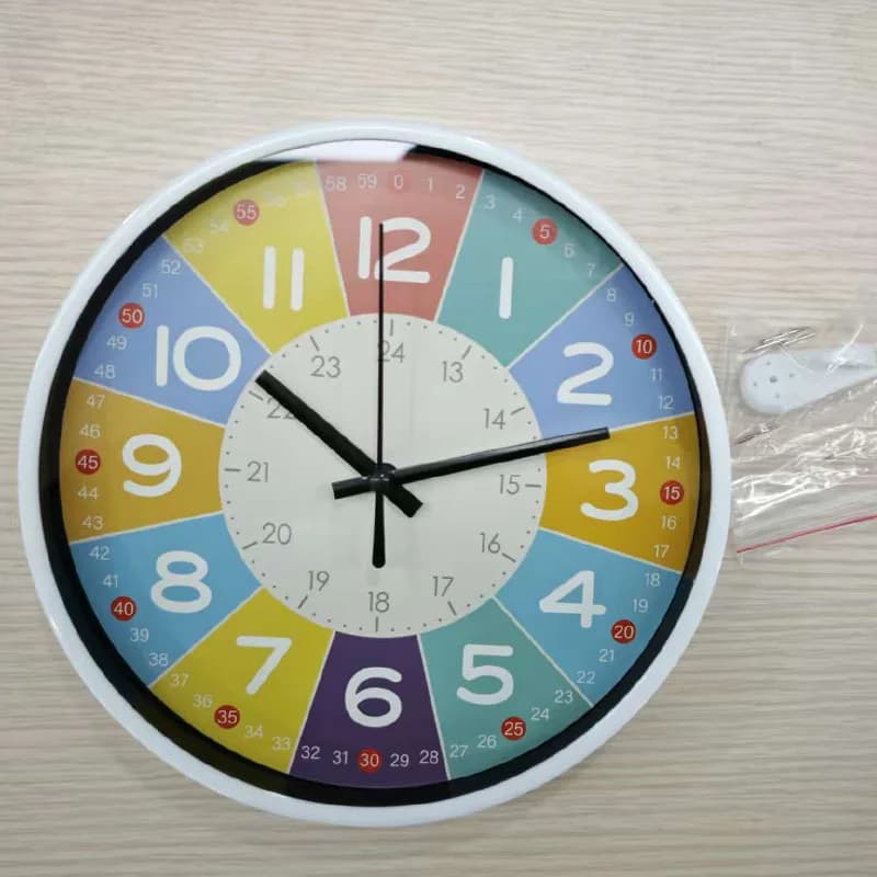 Silent Teaching Time Clock for Kids 8-Inch Kids Room Wall Decor Analog Clock Non Ticking Telling Time Teaching Wall Clock