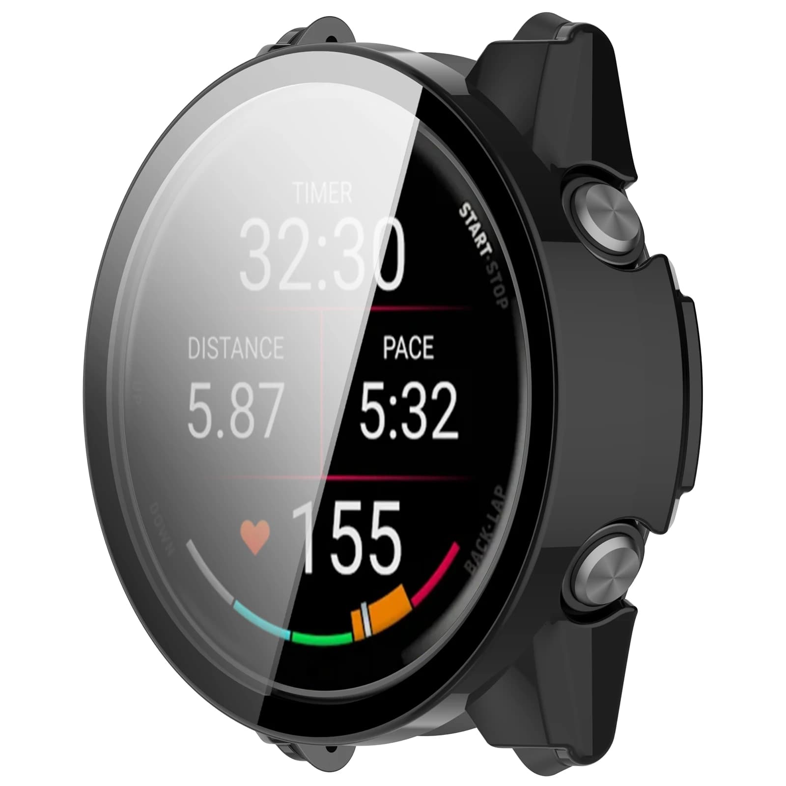 WANLONFENG For Garmin Forerunner 570 42mm Watch Case PC Frame Cover with Tempered Glass Screen Protector - Black