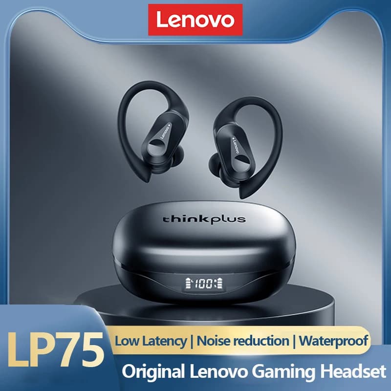 New Lenovo LP75 OWS Wireless Bluetooth Headphones Noise Cancellation Gaming Headphones LED Display Waterproof Sports Headphones