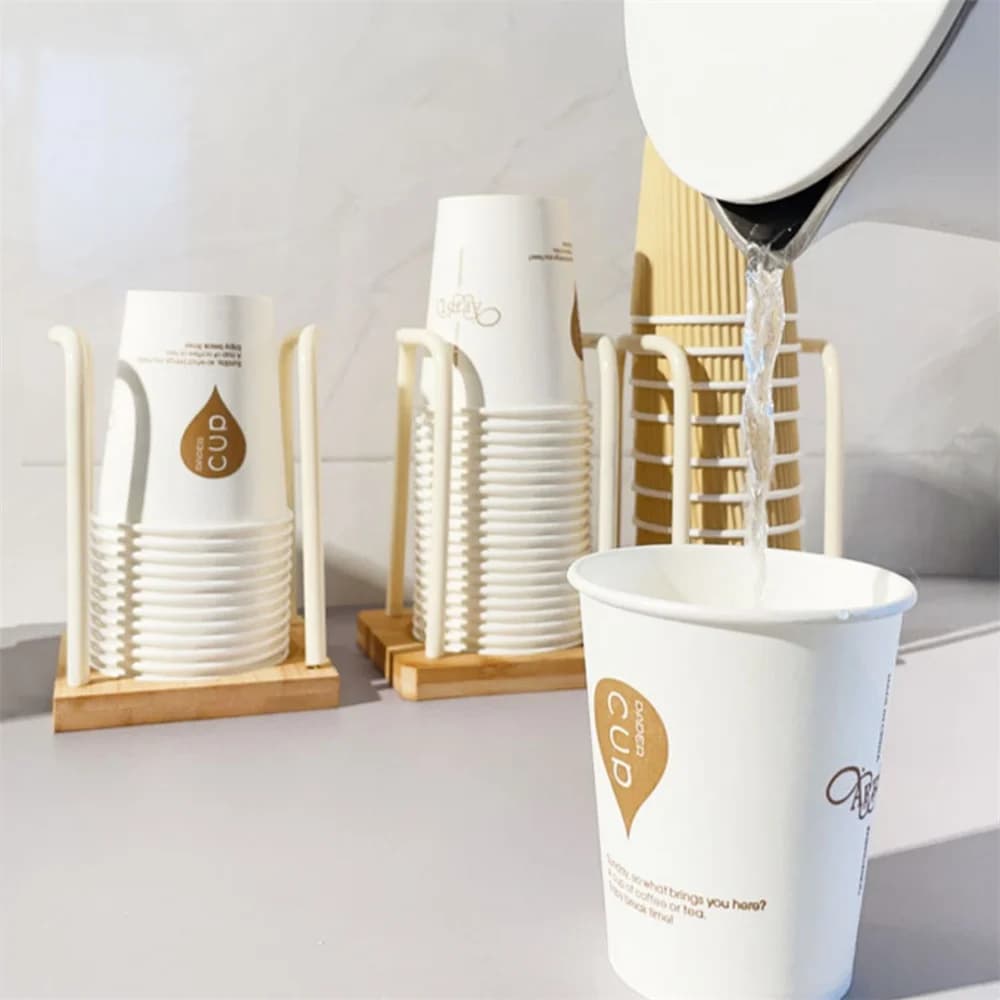 Portabicchieri usa e getta Portabicchieri in legno Dispenser per tazze d'acqua Scaffale con bastoncino più lungo Organizzatore per stoviglie per ristoranti Bar