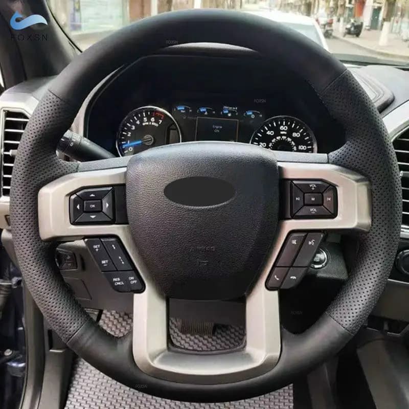 Accessori auto Coprivolante Rivestimento interno in pelle per Ford F-150 F-250 F-350 F-450 F-550 F-600 2015 2016 2017 2018 2019