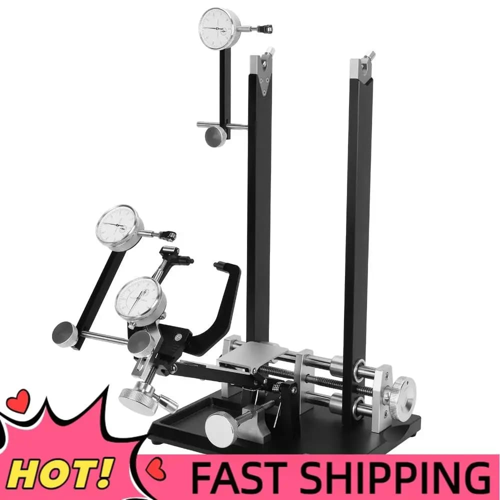 Supporto per centratura ruota per bicicletta con comparatore di precisione Supporto per centratura pneumatici per bicicletta con portautensili magnetico per riparazione ciclistica