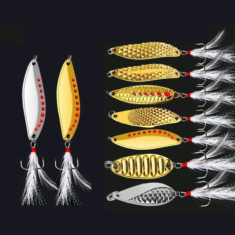 1PCS Metal Spoon Spinner Lure 5g-20g Spoon Set Gold Fishing Spinner Lure Sequins with Treble Hooks Fishing Tackle Hard Bait