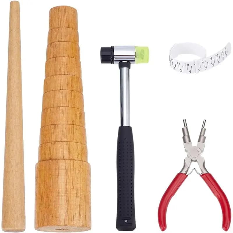 Retail Jewelry Hammer, Wood Ring Mandrel(5Pcs), Pine Ring Making Tool, Making Pliers, Ring Sizer Gauge, Guage Wooden Round Stick