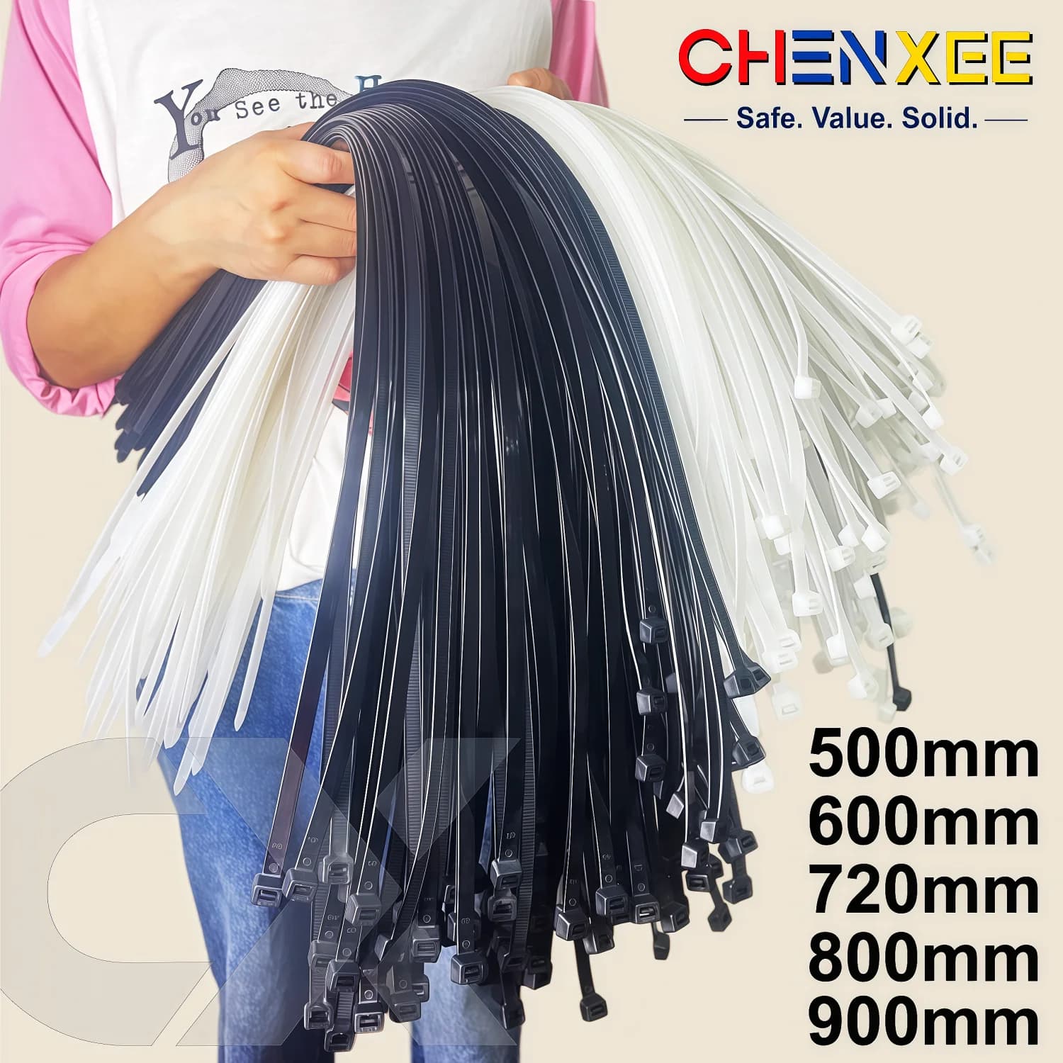 Heavy-Duty Ultra-Long Nylon Cable Ties - Self-Locking Large-Sized (500-900mm), Durable Plastic Cable Organizer, Suitable