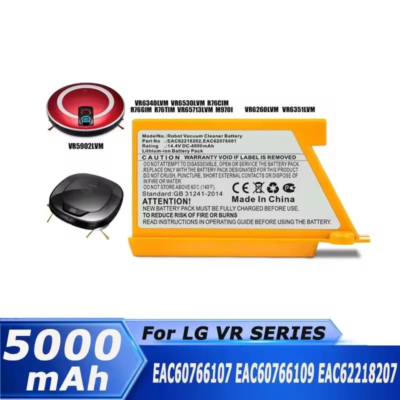 New 14.4V 5.0Ah For LG Sweeping Mopping Robot Battery EAC60766107 EAC60766109 EAC62218207 VR6260LVM R76TIM M970I VR5940L Battery