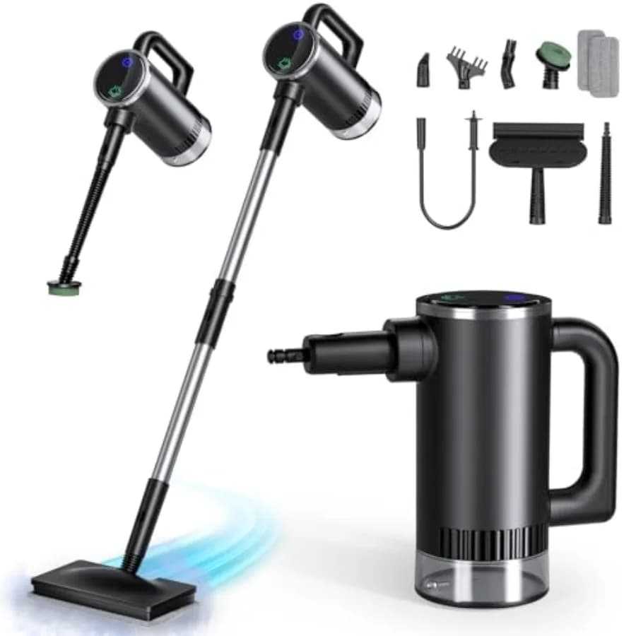 Scopa a Vapore Portatile 11-in-1 con Serbatoio da 380mL e 260°C per Pavimenti in Legno, Piastrelle, Fughe, Finestre, Bagno, Cucina - 3 Livelli di Vapore