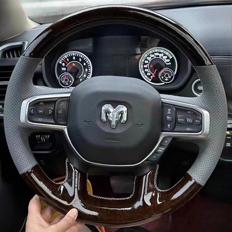 For Dodge RAM 1500 2019-2023 RAM 2018-2023 Hand sewing vein fishing wood Cover for real leather car