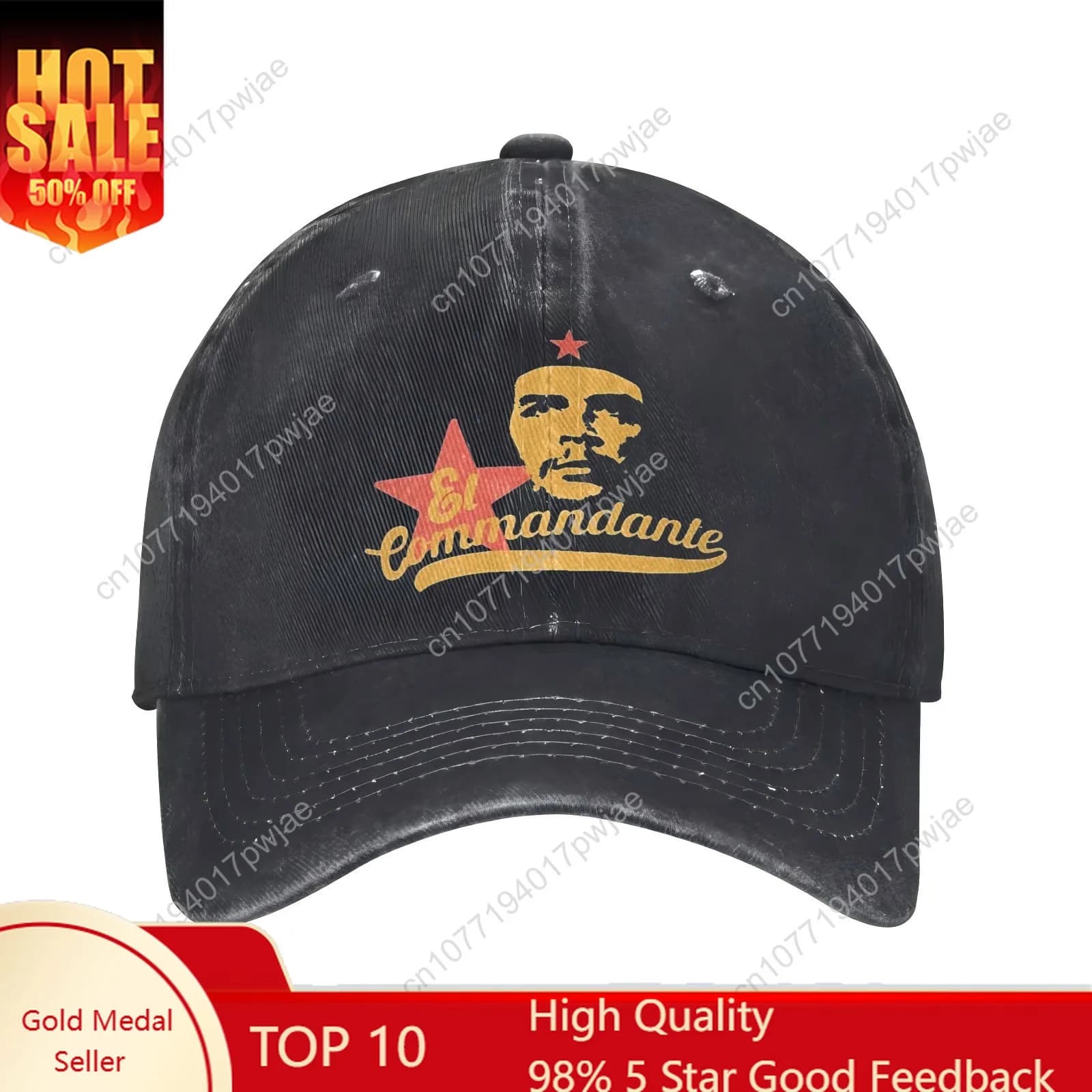Baseball cap with black and red star print for men and women - Cuban revolutionary design inspired by Che Guevara, breathable casual hat for