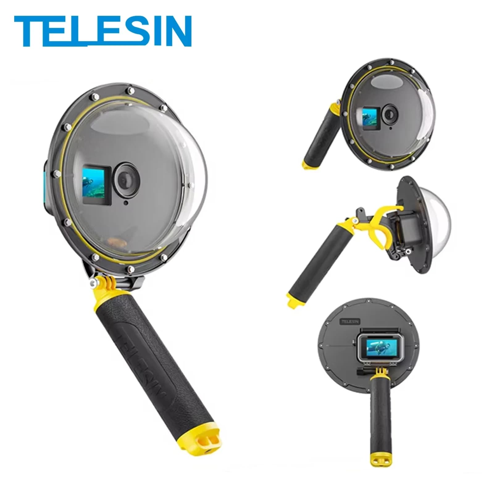 TELESIN 30M Custodia subacquea impermeabile con porta cupola da 6 '' con maniglia galleggiante Trigger per GoPro Hero 13 12 11 10 9