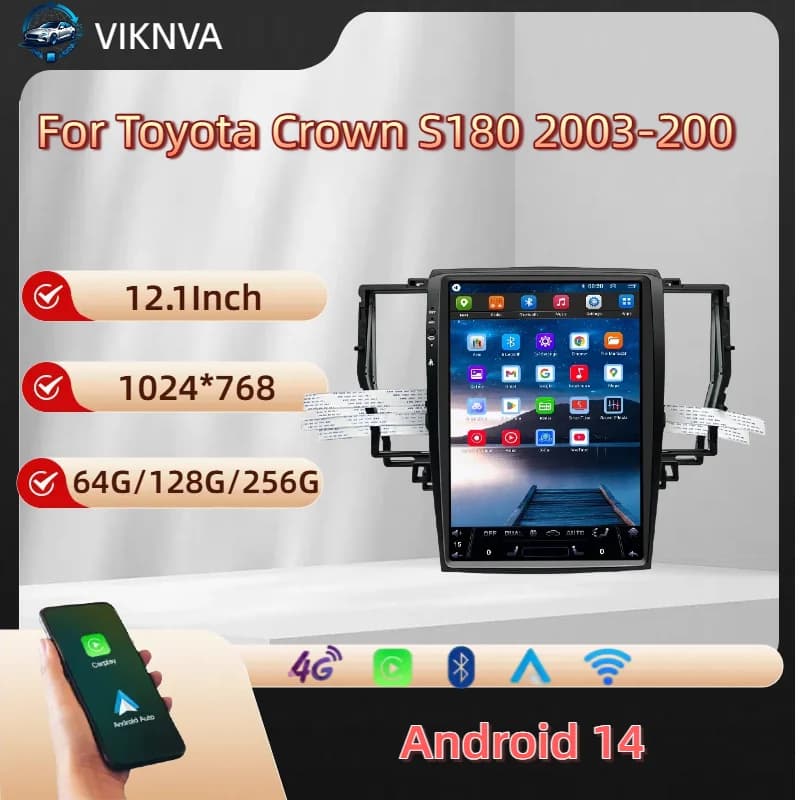 12.8 ''Android14 Autoradio Audio Stereo Tesla Schermo GPS Navi Lettore Multimediale Per Toyota Crown S180 2003-2008 Carplay Auto DSP