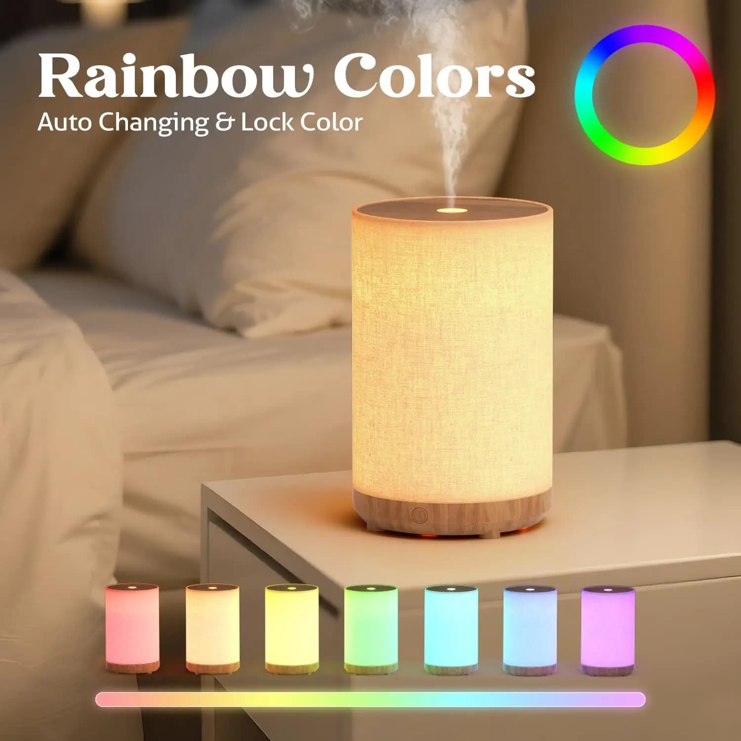 Diffusore di oli essenziali autentico per la casa con copertura in tessuto, diffusore elettrico compatto ad ultrasuoni con luce a 8 colori