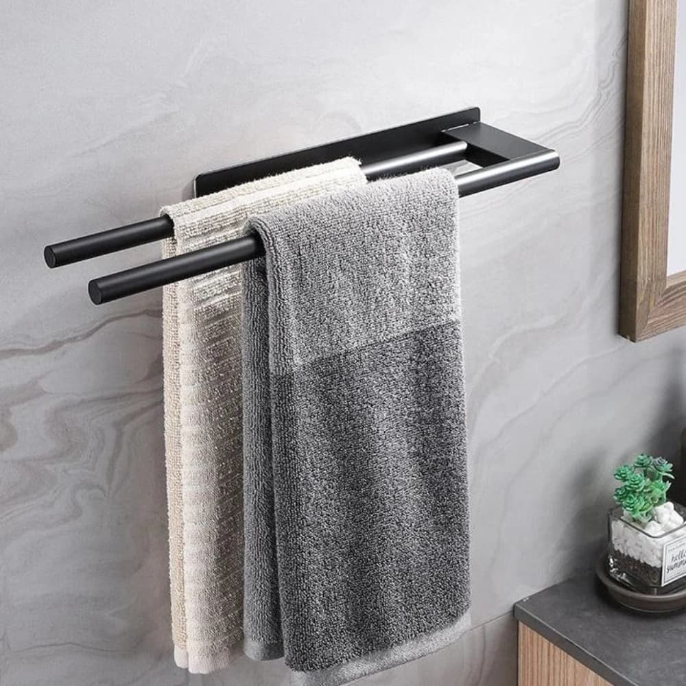 Portasciugamani adesivo senza trapano Portasciugamani in acciaio inossidabile 304 Installazione semplice Portasciugamani nero opaco per bagno cucina