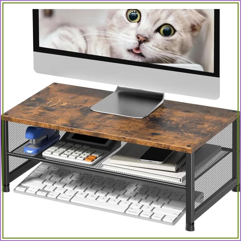2-Tier Computer Monitor Stand Riser, Desk Organizer for Monitor, Printer & Laptop Stand, Desktop Workspace Organizers for Office Supplies (Brown)