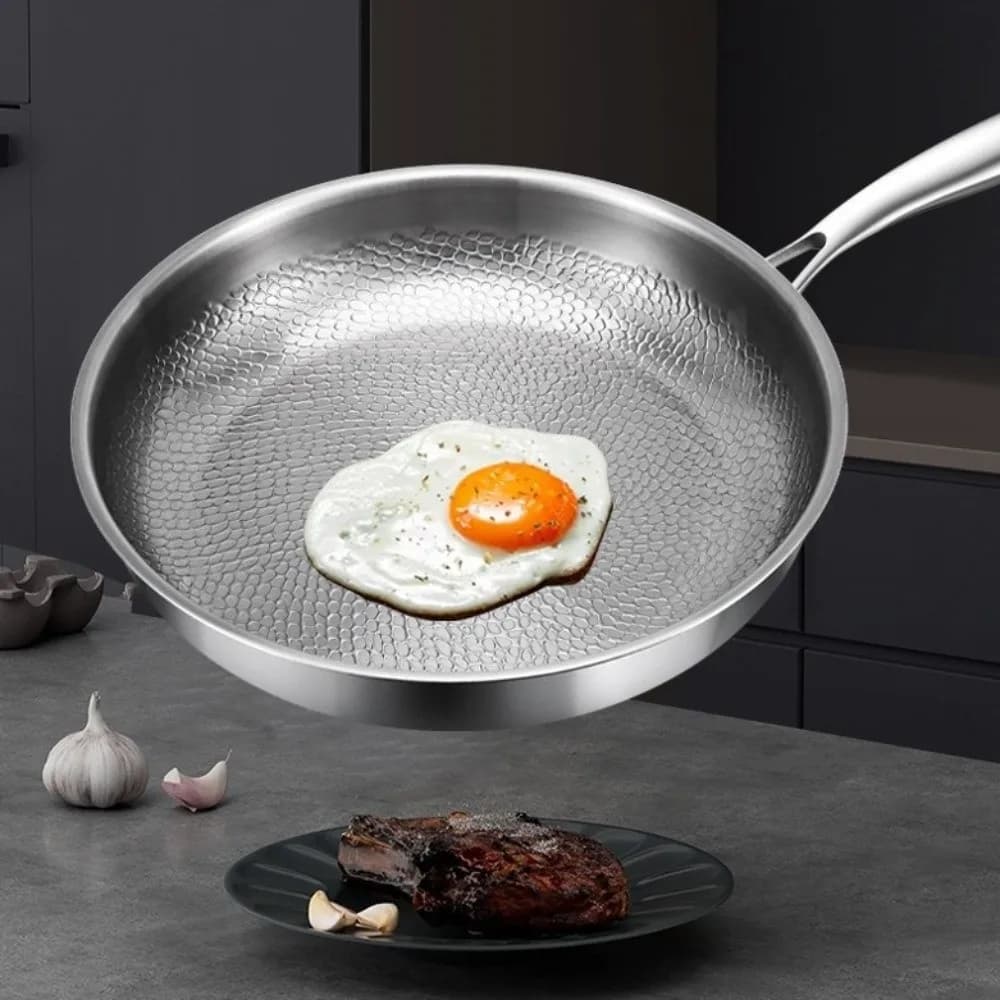 Padella in Titanio Antiaderente 26/28/30/32cm con Motivo a Squame di Pesce, Padella per Bistecche Rinforzata con Coperchio, Utensile da Cucina
