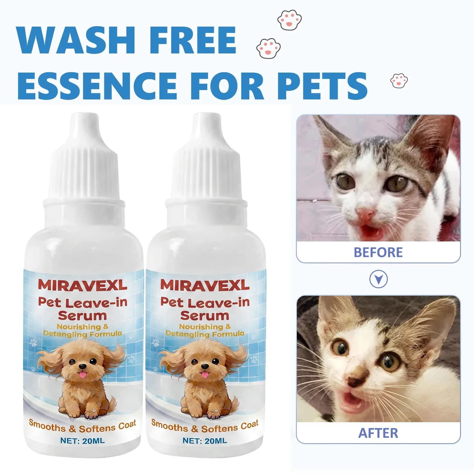 Siero districante senza risciacquo per cani e gatti, nutre e ammorbidisce il pelo, cura e massaggia, anti-crespo.
