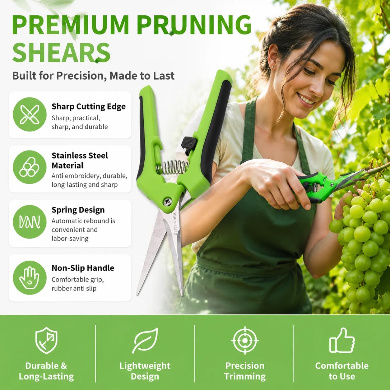 Stainless steel pruning shears, curved blade & straight Anvil Blade 2 styles available, sharp heavy-duty manual pruning shears w