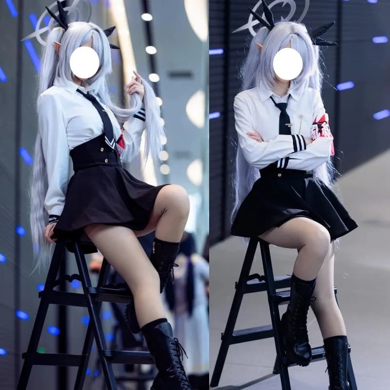Gioco Lori Shiromi Costume Cosplay blu Camicia bianca Gonna nera Parrucca coda Set completo Archivio uniforme scolastica per donne e ragazze