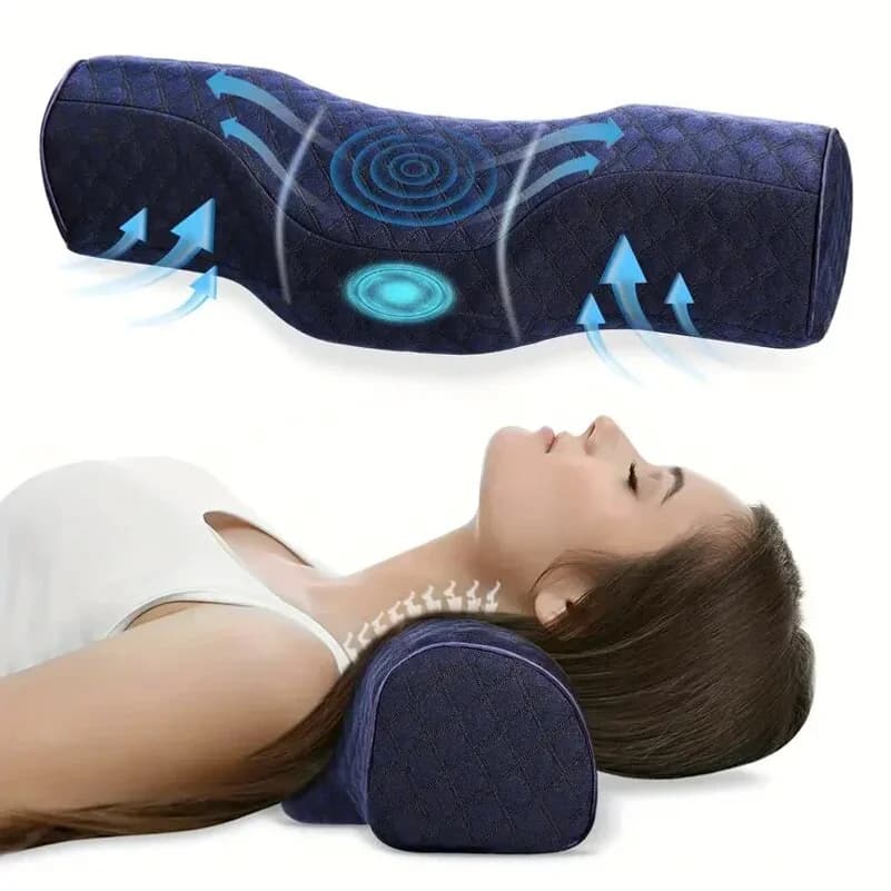 Cervical Memory Foam Pillow with Magnetic Massage Points, Ergonomic Contour Neck Support Pillow Relieve Neck Pain, 100% Polyeste